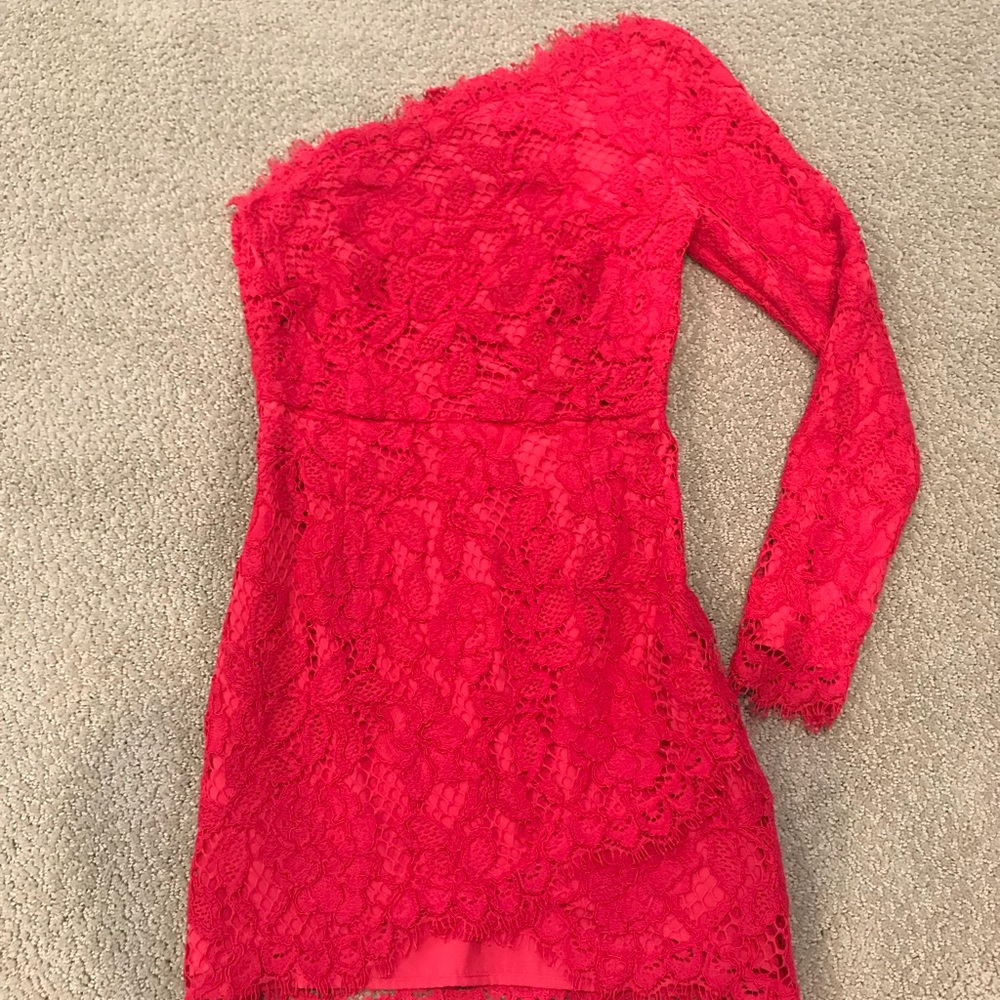 X by NBD one sleeve lace red dress